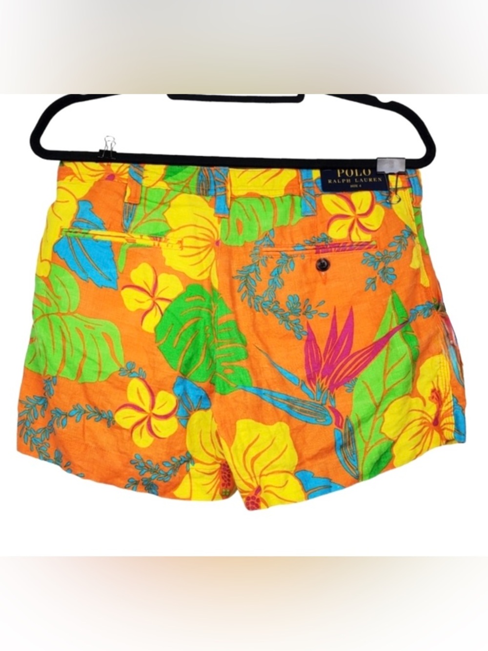 Polo Ralph Lauren Floral Linen Vintage Shorts Size 6 Orange Resort Tropical - Picture 4 of 7